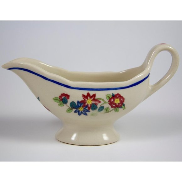 Shenango China Restaurant Ware Small Gravy Sauce Boat Blue Band Flowers - Picture 2 of 8